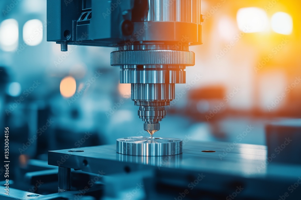 Poster close-up of cnc machine cutting metal with flying sparks, capturing industrial precision, modern man
