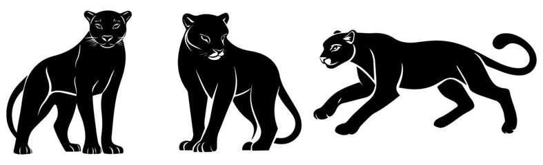 Black Panther Silhouette Set, Majestic and Powerful Wild Cat Vector Illustrations for Logos, Tattoos, and Graphic Designs