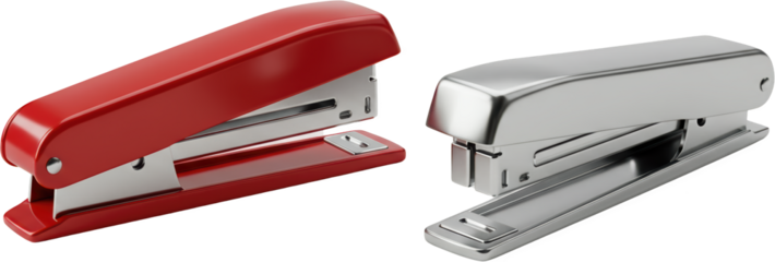 Red and Silver Staplers Office Supplies Close Up Shot Perfect for stationery and business concepts