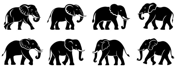 Elegant Elephant Silhouette Vector Set, Wildlife Graphic Design for Logos and Branding