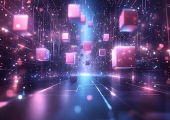 Obraz premium Digital Cubes Futuristic Corridor.