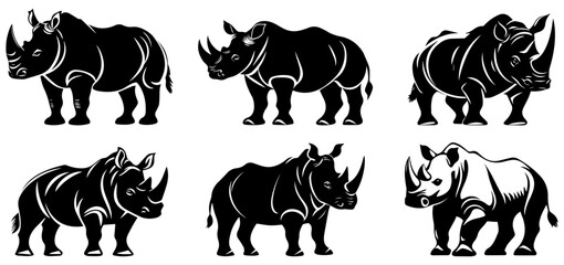 Rhino Silhouette Vector Set, Wildlife Animal Illustrations for Logos, Tattoos, and Design Projects
