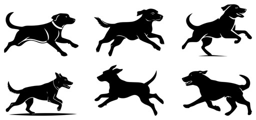 Running Dog Silhouette Vector Set, Playful and Active Pet Illustrations