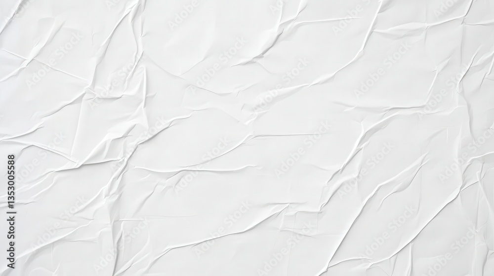 Poster textured white surface with subtle abstract lines and patterns resembling crumpled paper or fabric.