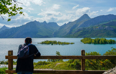Fototapeta premium Men contemplating a swamp