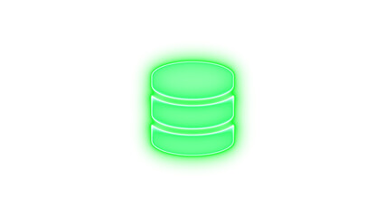 Database icon green color glowing neon on black background