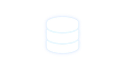 Database icon white color glowing neon on black background
