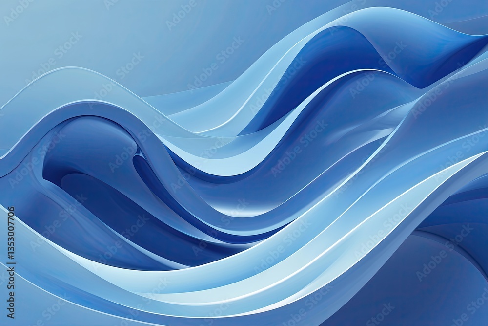 Wall mural futuristic blue abstract background with smooth flowing curves and wavy elements