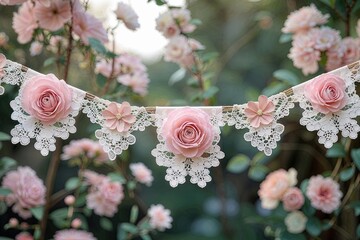 Bokeh Lace Fabric Banner for Tea Party and Bridal Shower Decorations