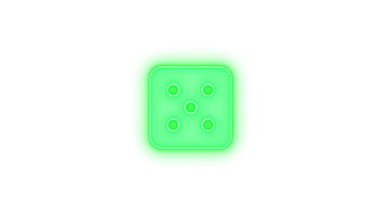 Dice five icon green color glowing neon on transparent background