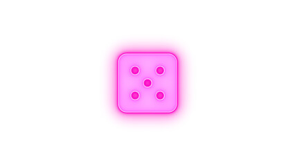 Dice five icon pink color glowing neon on transparent background
