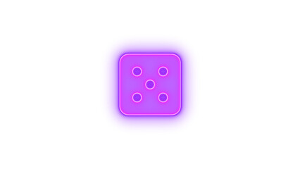 Dice five icon purple color glowing neon on transparent background