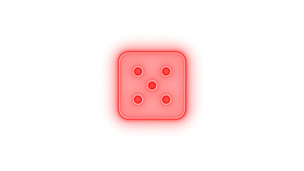 Dice five icon red color glowing neon on transparent background