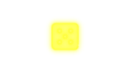 Dice five icon yellow color glowing neon on transparent background