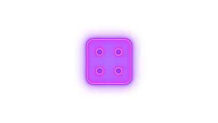 Dice four icon purple color glowing neon on transparent background
