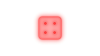 Dice four icon red color glowing neon on transparent background