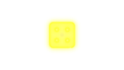 Dice four icon yellow color glowing neon on transparent background