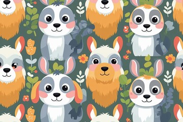 Naklejka premium Seamless Cartoon Animal Pattern for Kids Fashion and Playful Decor Products