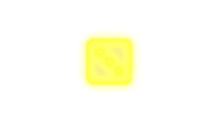 Dice three icon yellow color glowing neon on transparent background