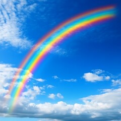 A Vibrant Rainbow Arcs Across a Bright Blue Sky
