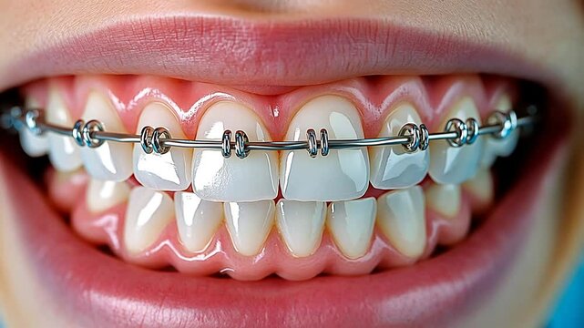 Close-Up View Of Teeth With Metal Braces