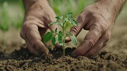 Farmer Planting Tomato Seedling with Agriculture.