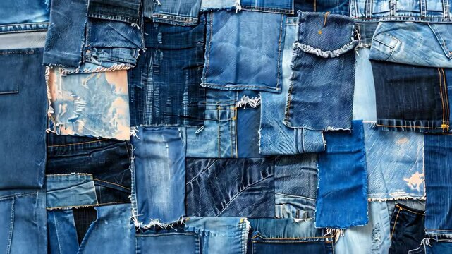 Cozy homemade patchwork quilt crafted from denim scraps, Ai Generated.