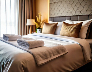 White towel on Bed Luxury Hotel