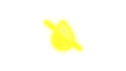 Droplet slash icon yellow color glowing neon on transparent background