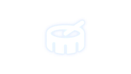 Drum icon white color glowing neon on transparent background