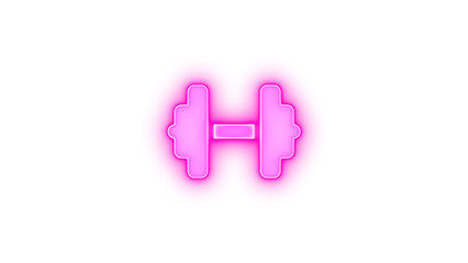 Dumbbell icon pink color glowing neon on black background