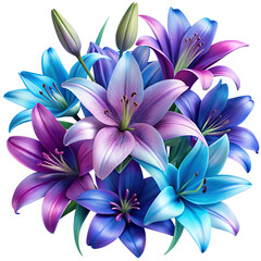 Naklejka na ściany i meble Vibrant Bouquet of Multicolored Lilies Stunning Floral Arrangement isolated on white or transparent background