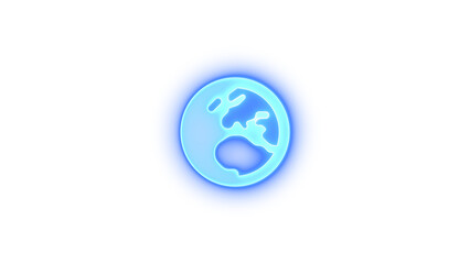 Earth europe icon blue color glowing neon on transparent background