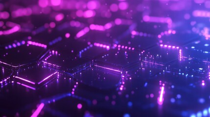 Obraz premium Abstract Hexagonal Pattern with Neon Lights. Futuristic Design Background. Stock Photo