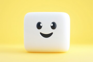 Fototapeta premium Smiling white box emoji on yellow background