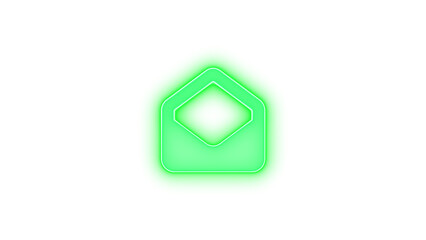 Envelope open icon green color glowing neon on transparent background