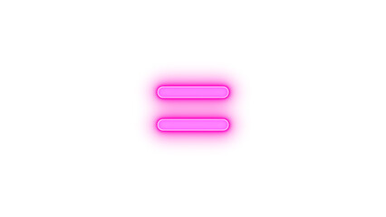 Equals icon pink color glowing neon on transparent background
