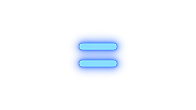 Equals icon blue color glowing neon on transparent background