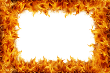 Fiery Frame Background Grey Center Intense Burning Flames Hot Orange Yellow Design Element isolated on white or transparent background