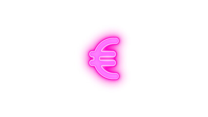 Euro sign icon pink color glowing neon on transparent background