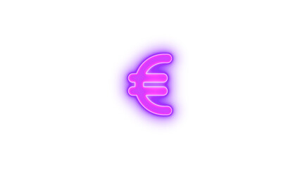 Euro sign icon purple color glowing neon on transparent background