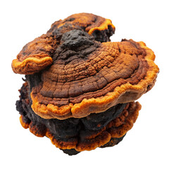 Detailed Closeup of a Unique Orange and Black Fungus Specimen isolated on white or transparent background