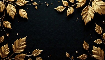 Obraz premium Intricate gold leaf patterns on black velvet background, black, abstract