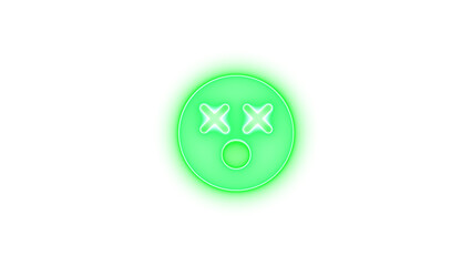 Face dizzy icon green color glowing neon on transparent background