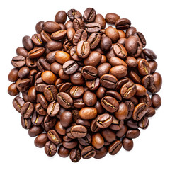 Fototapeta premium Aromatic Roasted Coffee Beans Close Up Top View Image isolated on white or transparent background