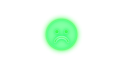 Face frown icon green color glowing neon on transparent background