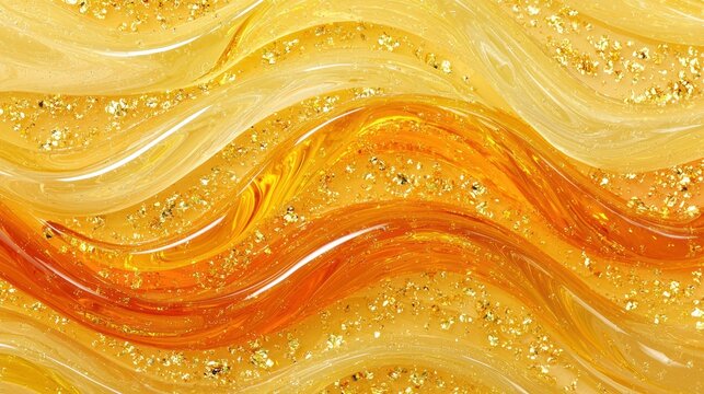 Wavy golden texture with glittering specks, smooth, amber and yellow