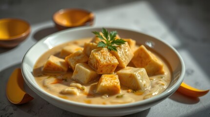 Delicious Tofu Curry with Creamy Sauce and Herbs