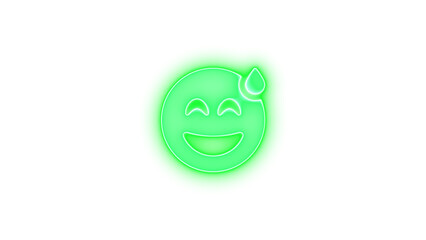 Face grin beam sweat icon green color glowing neon on transparent background