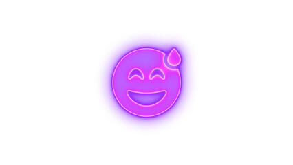Face grin beam sweat icon purple color glowing neon on transparent background